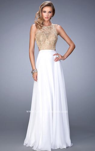 white and gold prom dress